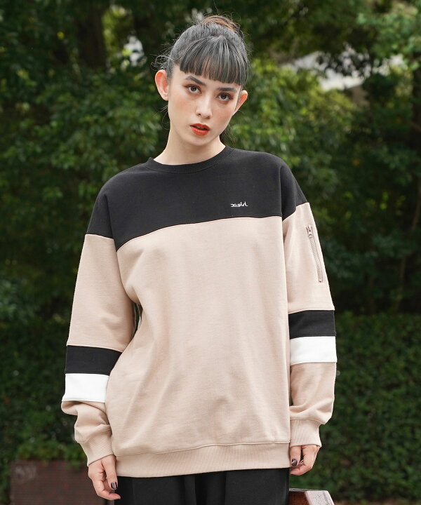 楽天市場 公式 X Girl エックスガール Big Sweat Top トレーナー スウェット パーカー 長袖 クルーネック トップス レディース バイカラー 配色 Tops Xlarge X Girl公式calif楽天市場店