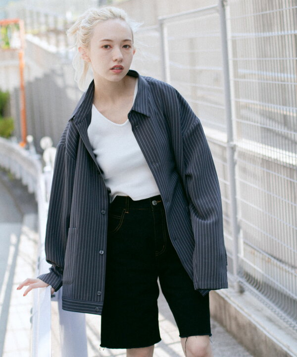 楽天市場 公式 X Girl エックスガール Striped Jacket ジャケット シャツ ストライプ 柄 羽織 アウター テーラード Tops Xlarge X Girl公式calif楽天市場店