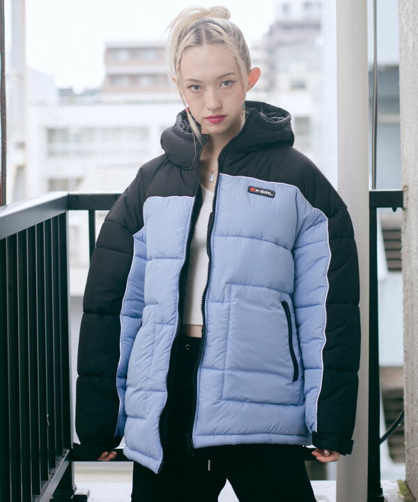 楽天市場 公式 X Girl エックスガール Bicolor Puffer Jacket 中綿 ジャケット フード ダウン アウトドア バイカラー オーバーサイズ ゆったり 大きめ ブルゾン アウター Outer コート Xlarge X Girl公式calif楽天市場店