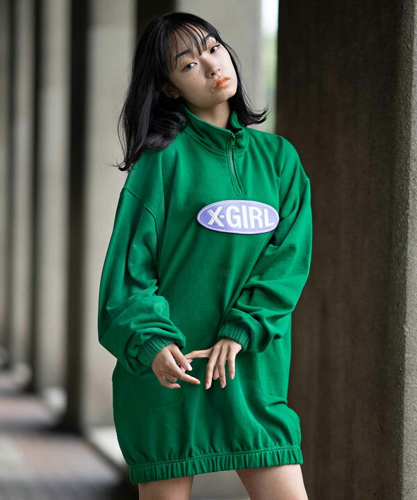 楽天市場 公式 X Girl エックスガール Basic Oval Logo Half Zip Sweat Dress ワンピース スウェット ハーフジップ ロゴ オーバル カットソー トップス ドレス レディース 人気 贈り物 ギフト プレゼント Xlarge X Girl 公式calif楽天市場店
