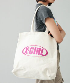 【公式】X-girl エックスガール GLITTER OVAL LOGO CANVAS TOTE BAG トートバッグ 通勤通学 グリッター キャンバストート