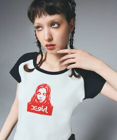 【公式】X-girl エックスガール FACE RAGLAN S/S BABY TEE Tシャツ コンパクト ラグランTシャツ
