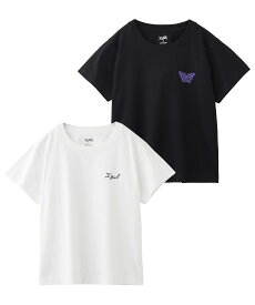 【公式】X-girl エックスガール LOGO AND BUTTERFLY 2P S/S BABY TEE Tシャツ 2枚セット コンパクト バタフライ ワンポイント ロゴ 【2PACK】ちびT クルーネック インナー