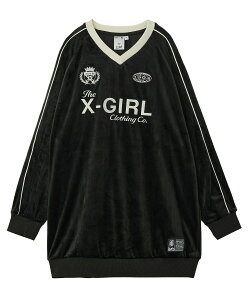 �����y30��OFF�z�y�����zX-girl �G�b�N�X�K�[�� VELOUR GAME SHIRT DRESS �x���A �����s�[�X �~�j�� �Q�[���V���c �I�[�o�[�T�C�Y ���f�B�[�X�t�@�b�V���� �h���X �J�W���A��