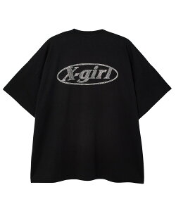 �y�����z X-girl �G�b�N�X�K�[�� RHINESTONE OVAL LOGO S/S BIG TEE DRESS ���� T�V���c �����s�[�X �g�b�v�X ���C���X�g�[�� �X�g���[�g �I�[�o�����S T�V���c�����s