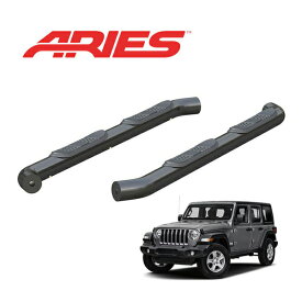 【楽天お買い物マラソン★エントリーでP10倍！】【ARIES 正規品】 スチール サイドステップ ラウンド サイドバー 3インチ チューブステップ グロスブラック 艶有り 18y- ジープ JEEP JL ラングラー 4ドア アンリミテッド