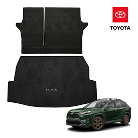 USトヨタ純正 リア カーゴプロテクター カーゴマット ラゲッジマット カーゴライナー トランクマット シートバックプロテクター 後部座席背面カバー付 Woodland Edition ウッドランドエディション ロゴ入 ブラック 樹脂製 TOYOTA RAV4 50系 全車
