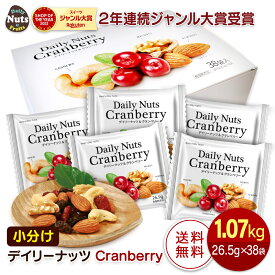 小分け ミックスナッツ&クランベリー 1007g (26.5gx38袋) 個包装 Daily nuts Cranberry (素焼き アーモンド くるみ 素焼き カシューナッツ ドライクランベリー) 小袋 産地直輸入 箱入り 食塩不使用 保存料不使用 防災食品 非常食 保存食 備蓄食 おやつ おつまみ