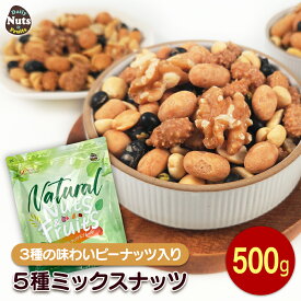 3種の味わいピーナッツ入り5種ミックス 500g ハイオレイックピーナッツ ハニーピーナッツ コーヒーピーナッツ 黒大豆 くるみ 大袋