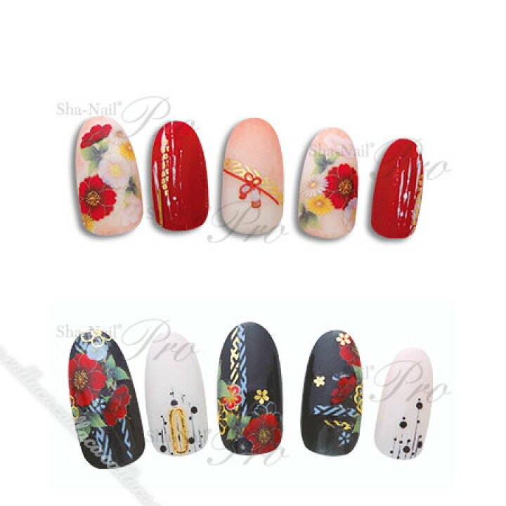 楽天市場 Shanail 写ネイルｐｒｏ 花綴り 紅 アート ステッカー シール 和柄 お正月 キャラカ