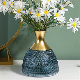 ガラス 花瓶 花器 アンティークベース フラワーベース ブルー 北欧 モダン 花入れ おしゃれ 置物 オブジェ インテリア ゴールドメッキ プレゼント ギフト 割れない