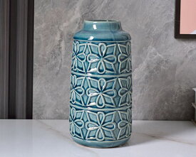 花瓶 花器 アンティークベース フラワーベース 花入れ 置物 オブジェ インテリア おしゃれ 陶器 青緑 地中海 北欧