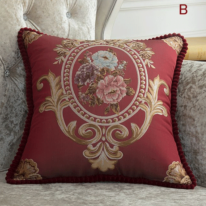 アンティークフランス コーラル 赤珊瑚オービュッソン織タッセル付クッションカバー アンティークフランス コーラル 赤珊瑚オービュッソン織タッセル付