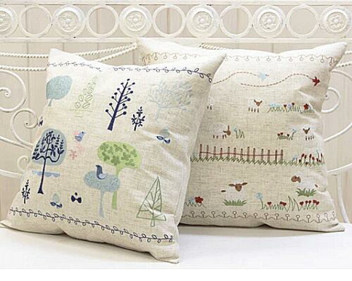 楽天市場】クッションカバー 45*45 刺繍 ナチュラル モダン 小鳥 