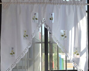 アーチ型 カフェカーテン/カーテン/75cm*95cm/出窓/刺繍/北欧/キッチン/レース/インテリアナチュラルカントリーのれん/間仕切りミニカーテン