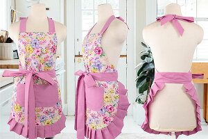 レディース エプロン 花柄 ばら ピンク ワンピース エプロン かわいい おしゃれ 保育士 ピンク 保育園 看護士 可愛い コットン