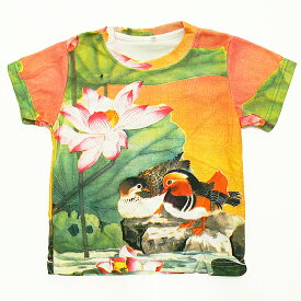 キッズ ★ 和柄 半袖 プリント Tシャツ 花鳥風月 楽園 総柄 [T-W015-K-118](ティーシャツ 子供服 Tシャツ ジュニア キッズtシャツ ティシャツ 和柄tシャツ 子ども こども 総柄 和柄)
