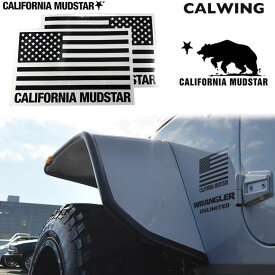 【カリフォルニアマッドスター/CALIFORNIA MUDSTAR★】USフラッグ ステッカー 175x110- 2枚入り デカール カーステッカー グロスブラック FROM USA