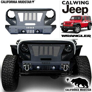 【カリフォルニアマッドスター/CALIFORNIA MUDSTAR★】07-18y ジープ jeep ラングラー JK フロント バンパー メタル バンパー フェイス ショートタイプ LEDライト付 外装 カスタム パーツ