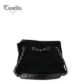 【中古】 CHANEL シャネル Vステッチ トートバッグ ブラック×シルバー キャンバス×レザー シルバー金具