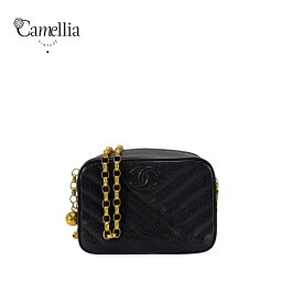 【中古】 CHANEL シャネル ココマーク Vステッチ チェーンショルダーバッグ キャビアスキン ブラック ゴールド金具