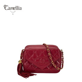 【中古】 CHANEL シャネル ココマーク マトラッセ タッセル チェーンショルダーバッグ ラムスキン レッド ゴールド金具
