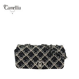 【中古】CHANEL シャネル マトラッセ イーストウエスト シークイン パテント チェーンショルダーバッグ ブラック×ホワイト シルバー金具