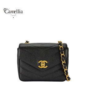 【中古】 CHANEL シャネル Vステッチ ミニチェーンショルダーバッグ キャビアスキン ゴールド金具