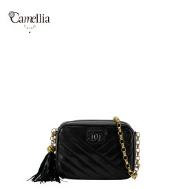 【中古】 CHANEL シャネル カメラシェブロン ビジューチェーンショルダーバッグ ラムスキン ブラック