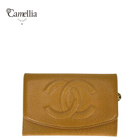 【中古】 CHANEL シャネル 折り財布 キャビアスキン ベージュ　ココマーク ゴールド金具 1996-1997年