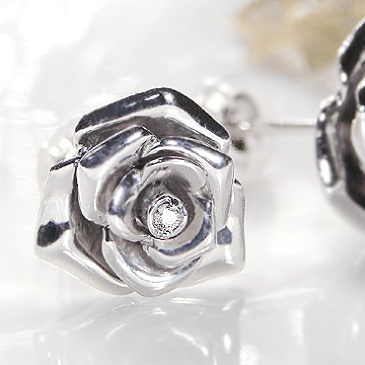 楽天市場】K18PG/Pt900 0.02ct ダイヤモンド ローズ モチーフ ピアス 