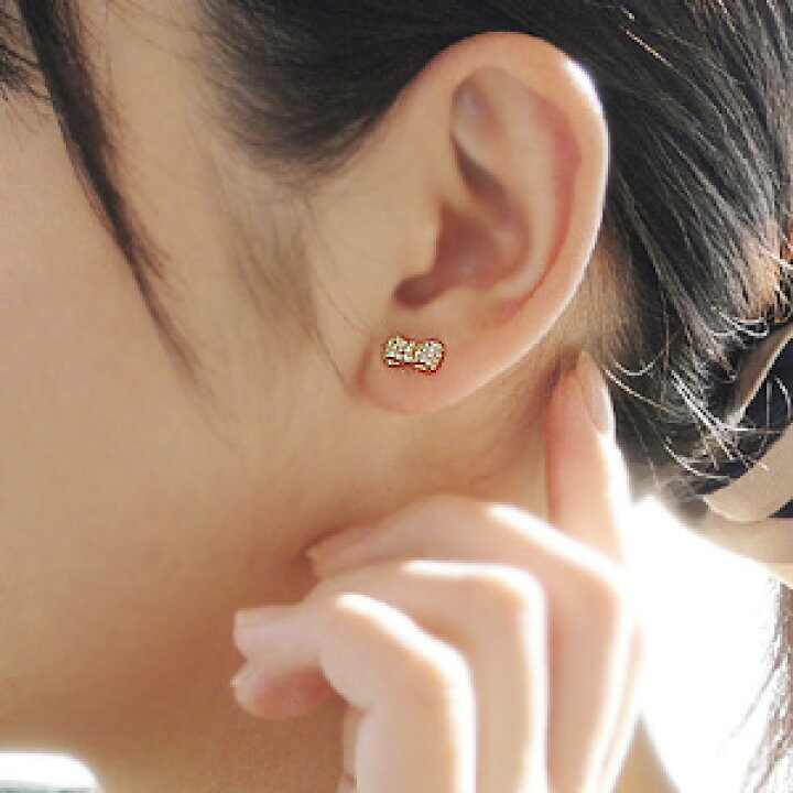 楽天市場】K18YG【0.3ct】パヴェ ダイヤモンド リボン ピアス【無色 