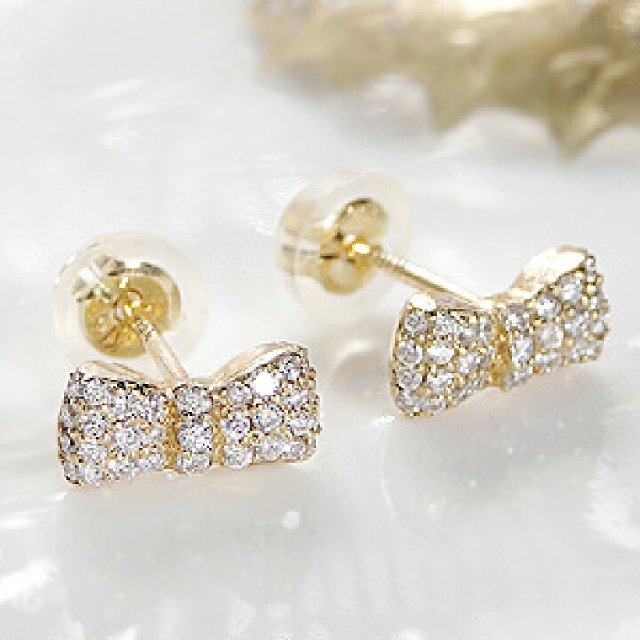 楽天市場】K18YG【0.3ct】パヴェ ダイヤモンド リボン ピアス【無色 