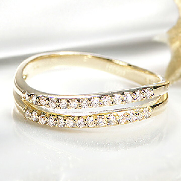 楽天市場】K18【0.2ct】 ダイヤモンド 二連 ウエーブ リング【無色透明 
