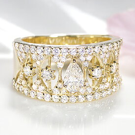 K18YG【1.10ctUP 】ダイヤモンドリング【無色透明】【H-SIクラス】指輪 18金 イエローゴールド 大粒 ダイヤリング ダイアモンドリング 1カラット 送料無料 品質保証書 刻印無料 ダイアリング プレゼント 涙 4月誕生石 ペア 1カラット ドロップ 透かし