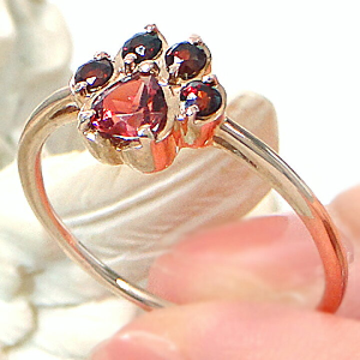 楽天市場】リング 肉球 ガーネット ピンクゴールド 指輪 肉球リング  