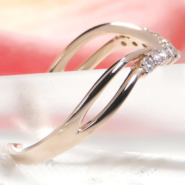 楽天市場】K18PG フチあり V字 ダイヤモンド リング【0.18ct】【品質  