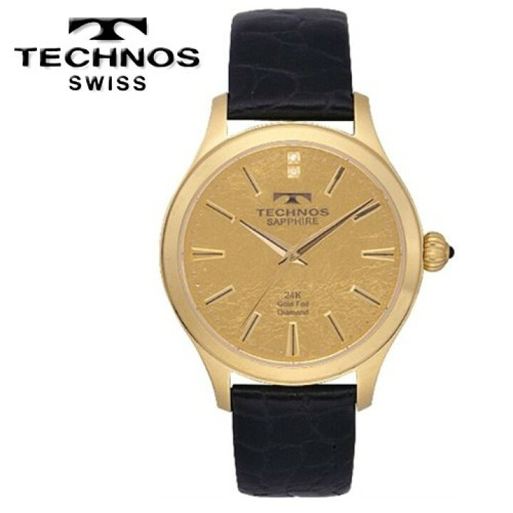楽天市場】TECHNOS テクノス 24金 金箔文字盤 天然ダイヤモンド2石 