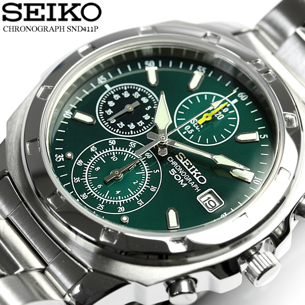 SEIKO セイコー 逆輸入 クロノグラフ メンズ 腕時計 ウォッチ グリーン ダイアル Men's クロノ 海外モデル 1/20秒高速測定モデル  SND411【逆輸入】 | CAMERON