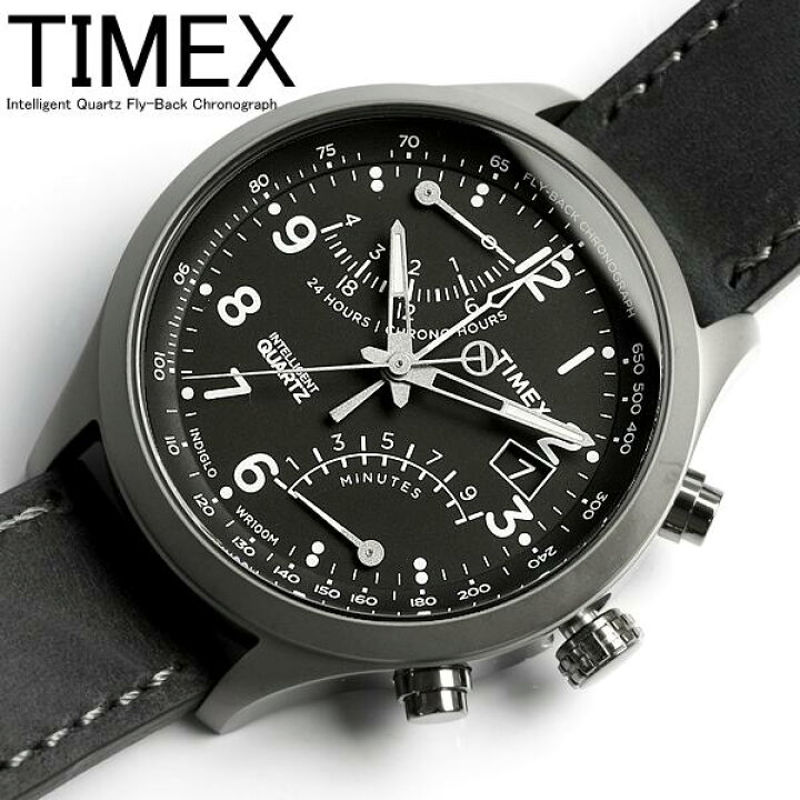 タイメックス TIMEX 腕時計 メンズ クロノグラフ インテリジェント レーシング フライバック T2N930 ミリタリー ブラック×ブラック  革ベルト レザー うでどけい MEN'S ウォッチ CAMERON