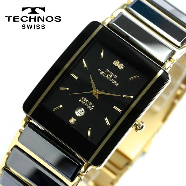 TECHNOS テクノス 腕時計 メンズ スクエア セラミック サファイアガラス ブラック ゴールド ブランド 人気 TSM903GB |  CAMERON