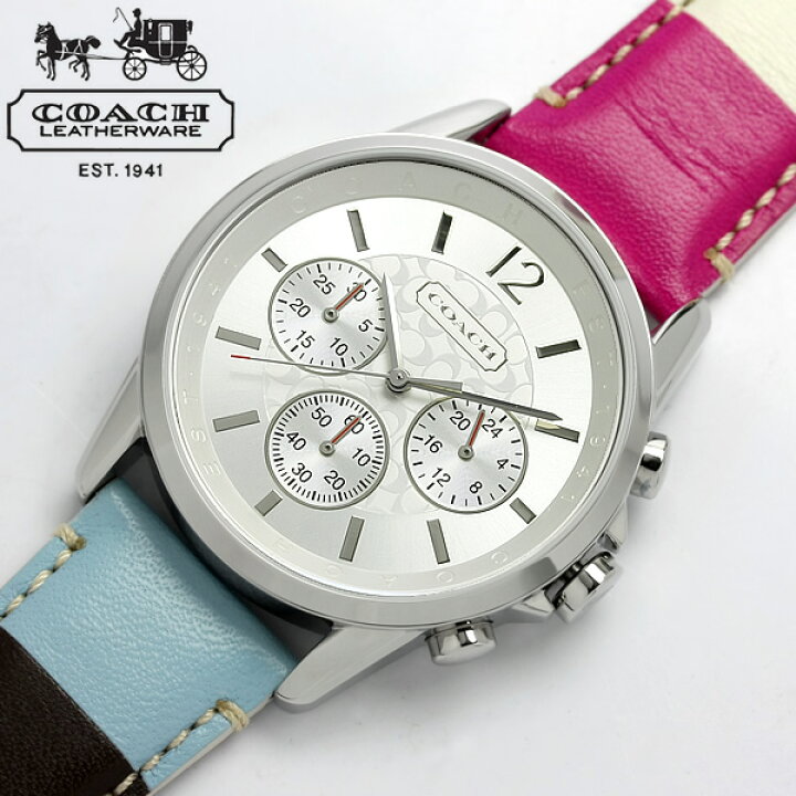 良品 COACHコーチ レディース腕時計ピンク＆シルバー シグネチャー  