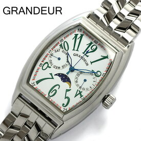 【グランドール】【GRANDEUR】腕時計 メンズ ムーンフェイズ ステンレスベルト ホワイト ウォッチ うでどけい MEN'S GSX018W1