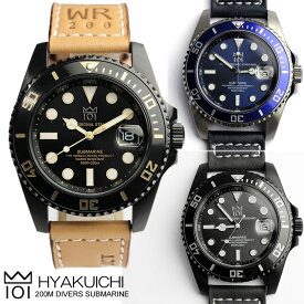 ダイバーズウォッチ Divers メンズ腕時計 ブランド 200m防水 20気圧防水 革ベルト レザー ウォッチ MEN'S 101-HYAKUICHI- スクリューバック