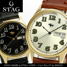【送料無料】【STAG×BARK in STYLe bySHOGO】 スタッグ コラボウォッチ 腕時計 メンズ イタリアンレザー 本革 カレンダー BARK002 うでどけい MEN'S