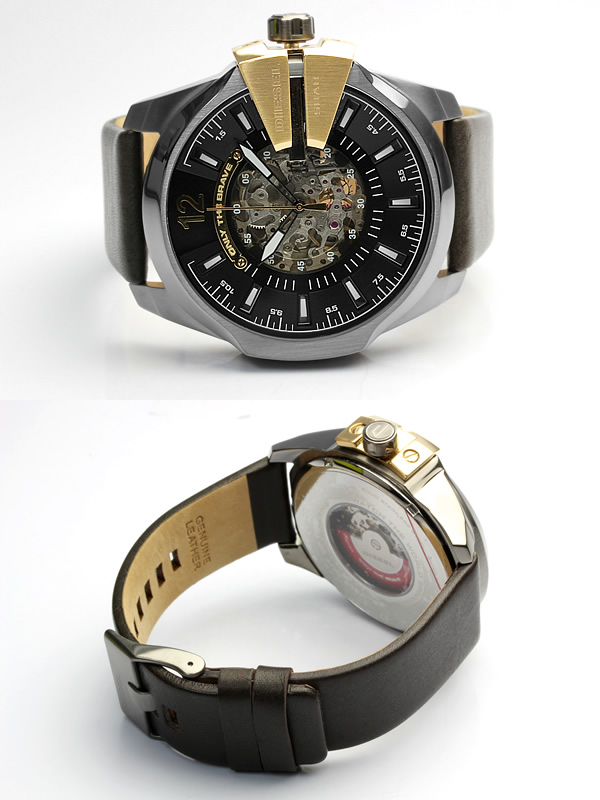 【送料無料】ディーゼル DIESEL 腕時計 メンズ 自動巻き 革ベルト レザー DZ4379 MEN'S ウォッチ オートマティック  ブラック×ゴールド ブランド | CAMERON