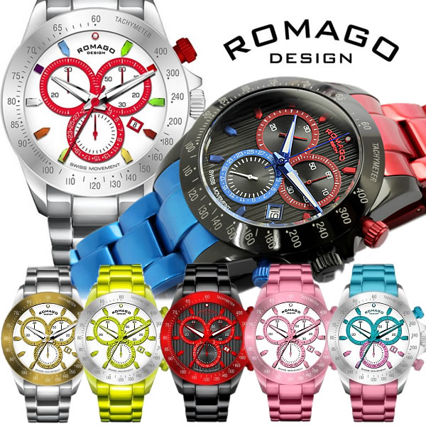 【ROMAGO】ロマゴデザイン 腕時計 メンズ レディース ユニセックス アルミ製 クロノグラフ RM027-0406AL カラフル ウォッチ |  CAMERON