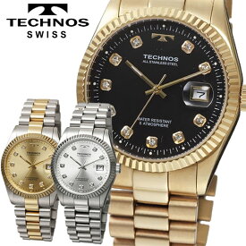 【送料無料】【メーカー正規品】高級感が漂うデザイン TECHNOS テクノス腕時計 ラウンドデイトコンビ メンズクォーツ腕時計 T9604GB
