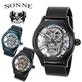 SONNE ゾンネ 腕時計 ウォッチ メンズ 49mm スカル クオーツ シースルーバック ブルー シルバー ギフト プレゼント sonne-s162