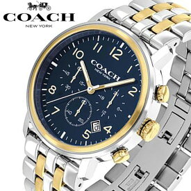【マラソンセール】COACH コーチ ハリソン 腕時計 メンズ クロノグラフ ウォッチ 42mm クオーツ カレンダー ブルー シルバー ゴールド コンビベルト ギフト プレゼント 14602536